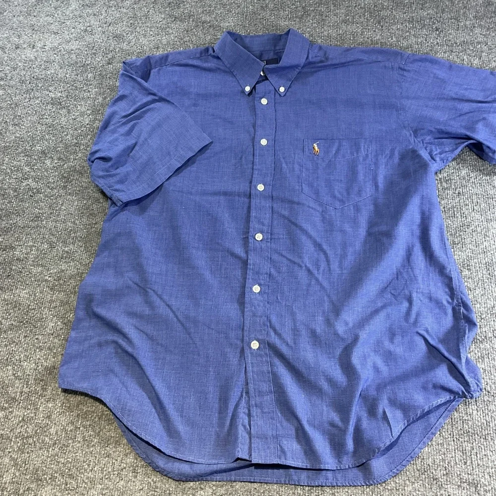 Polo Ralph Lauren Mens XL Blue Micro Check Short Sleeve Button Down Cotto oxford